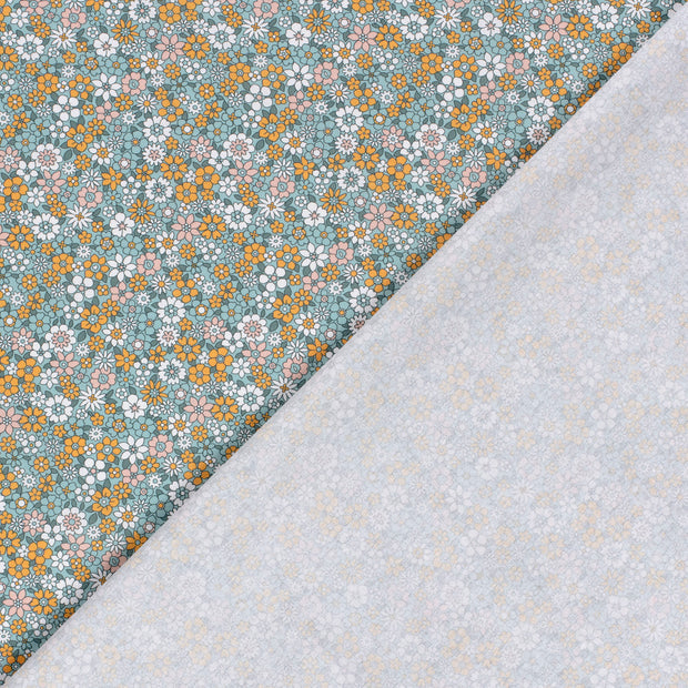 Cotton Poplin Printed Flowers Petrol