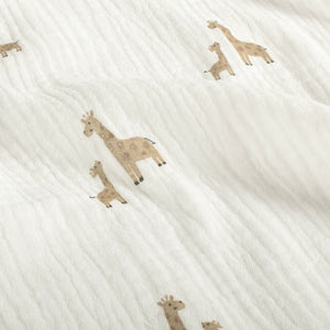 Double Gauze Printed Giraffes Off White