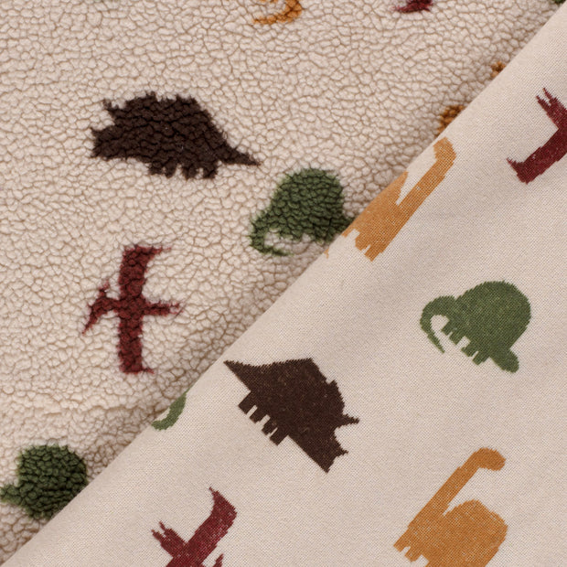 Sherpa Fleece Jacquard Dinosaurs Beige