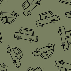 French Terry Printed Cars Dark Green