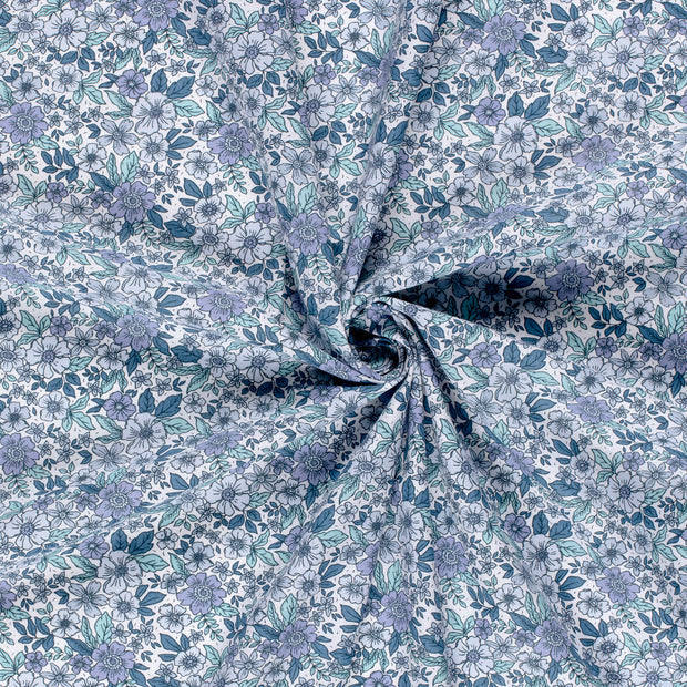 Cotton Poplin Printed Flowers Cobalt