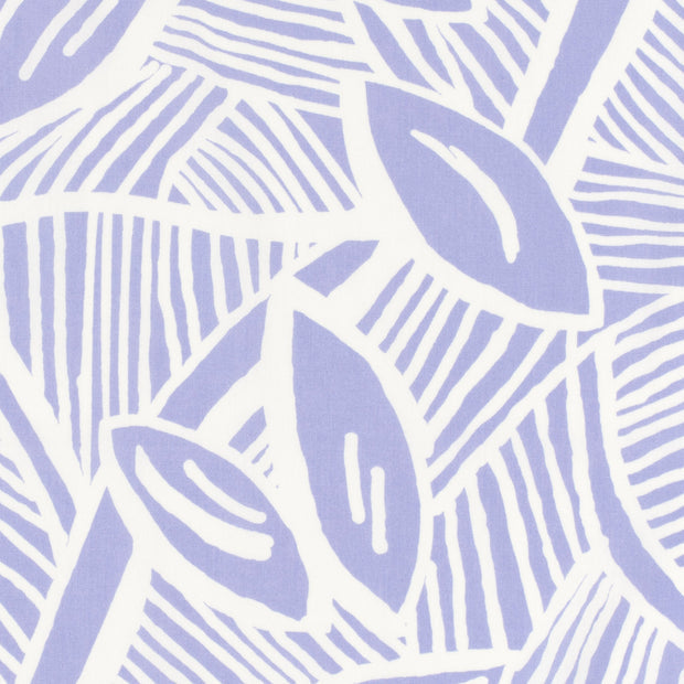 Cotton Satin Printed Leaves Lila