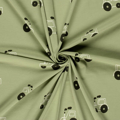 Cotton Jersey Printed Tractors Olive Green