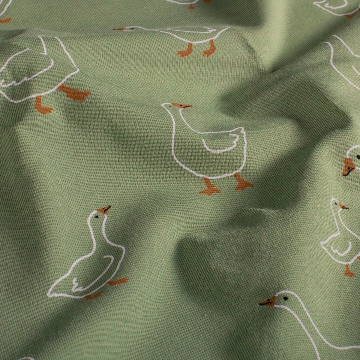 Cotton Jersey Printed Animals Olive Green - Lametru.ro