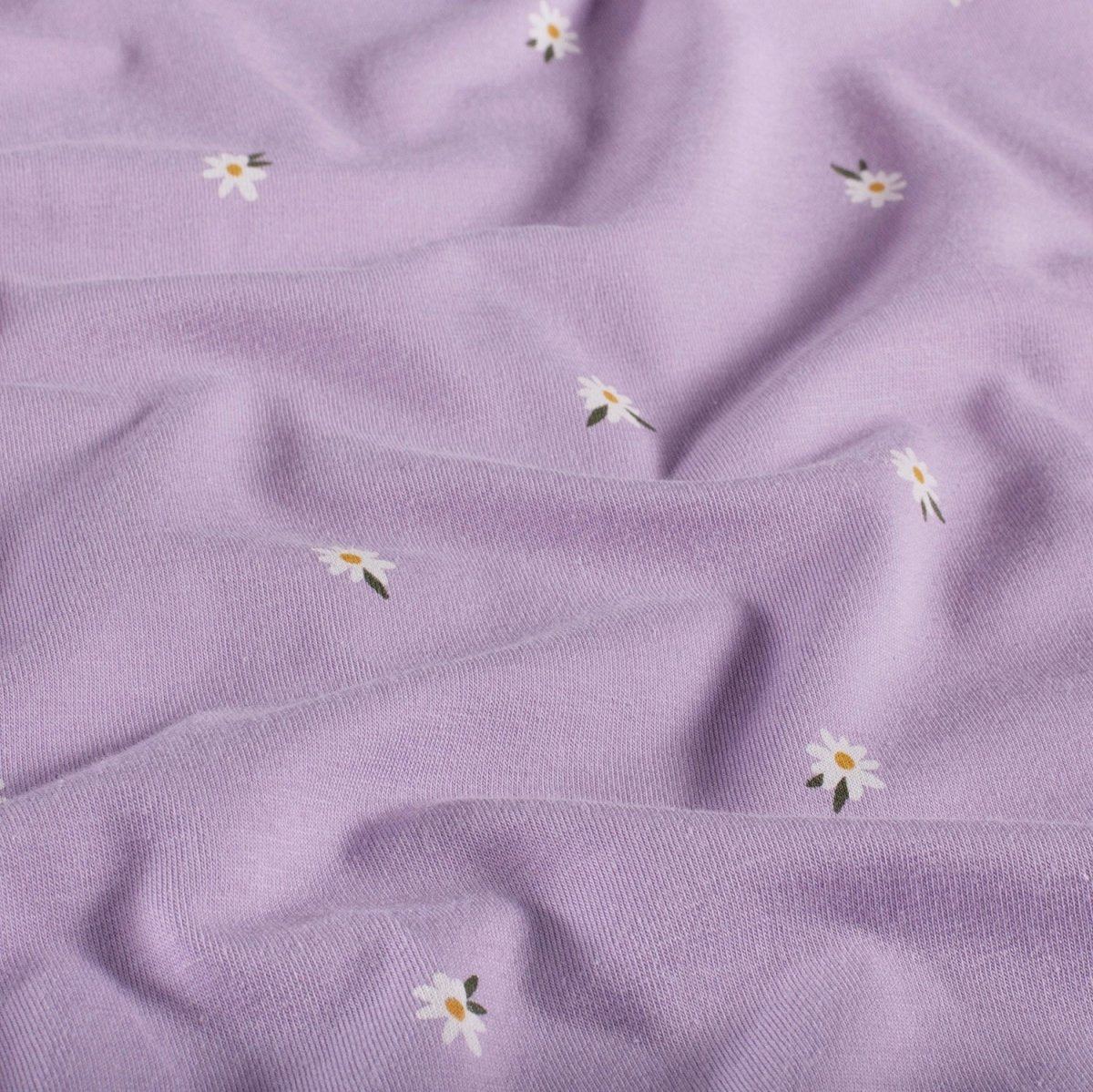 Cotton Jersey Printed Flowers Lila - Lametru.ro