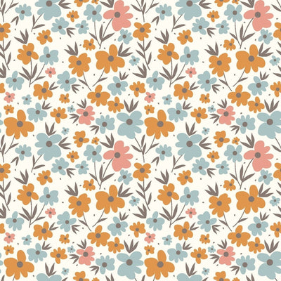 Cotton Poplin Printed Flowers Off White - Lametru.ro