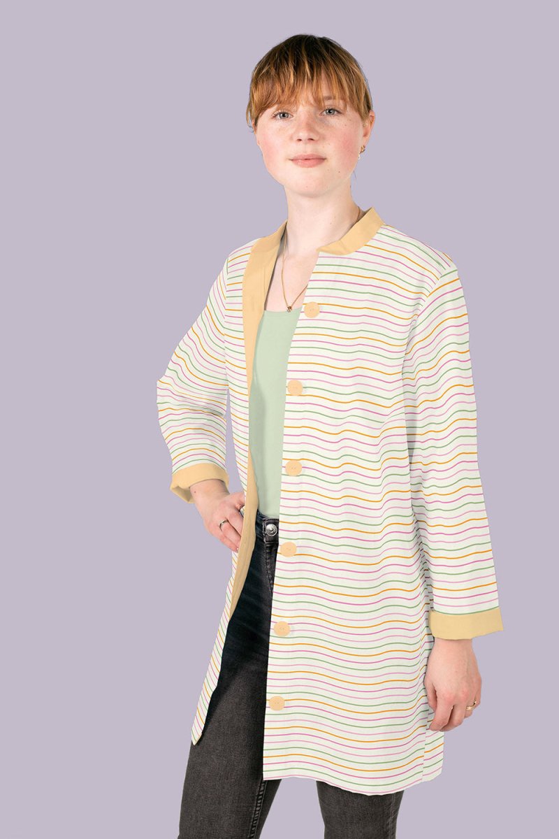 Cotton Poplin Printed Stripes Off - White - Lametru.ro