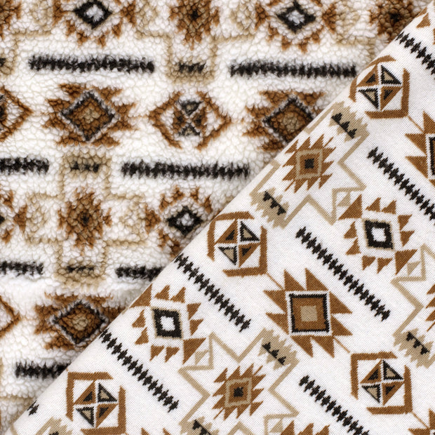 Sherpa Fleece Jacquard Abstract Off White