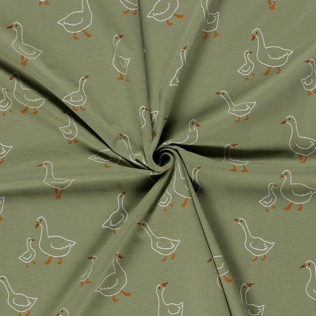 Cotton Jersey Printed Animals Olive Green