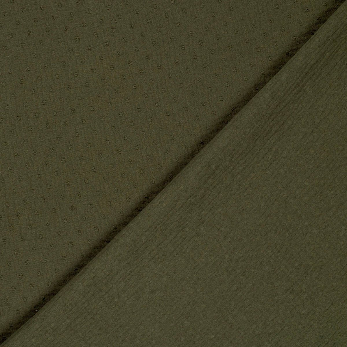 Double Gauze Dobby Dots Khaki Green - Lametru.ro