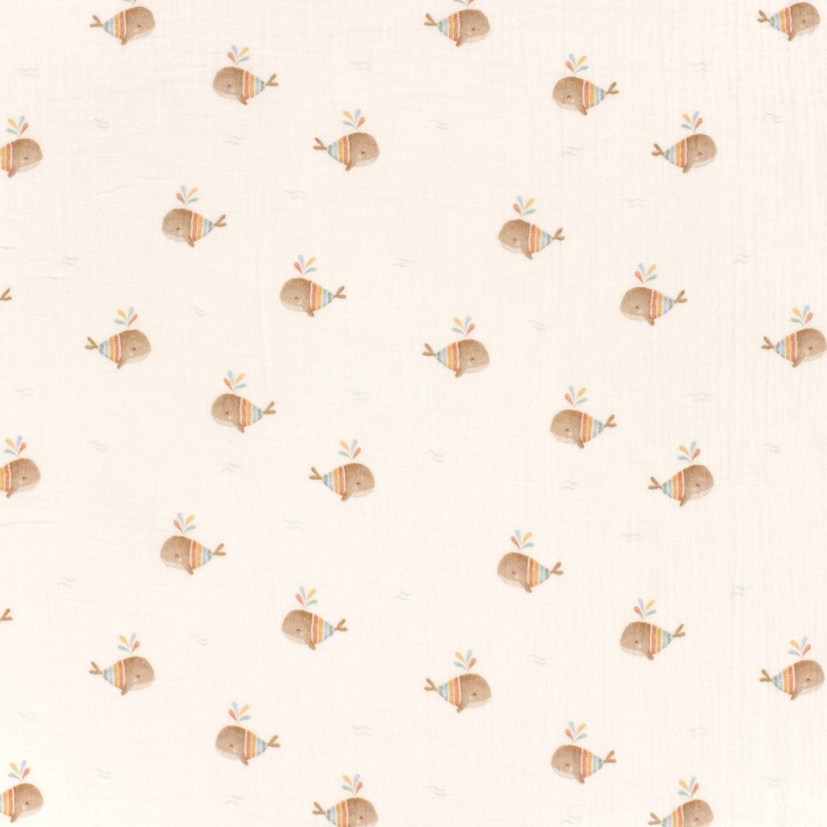 Double Gauze Printed Boho Whales Off White - Lametru.ro