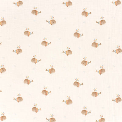 Double Gauze Printed Boho Whales Off White - Lametru.ro