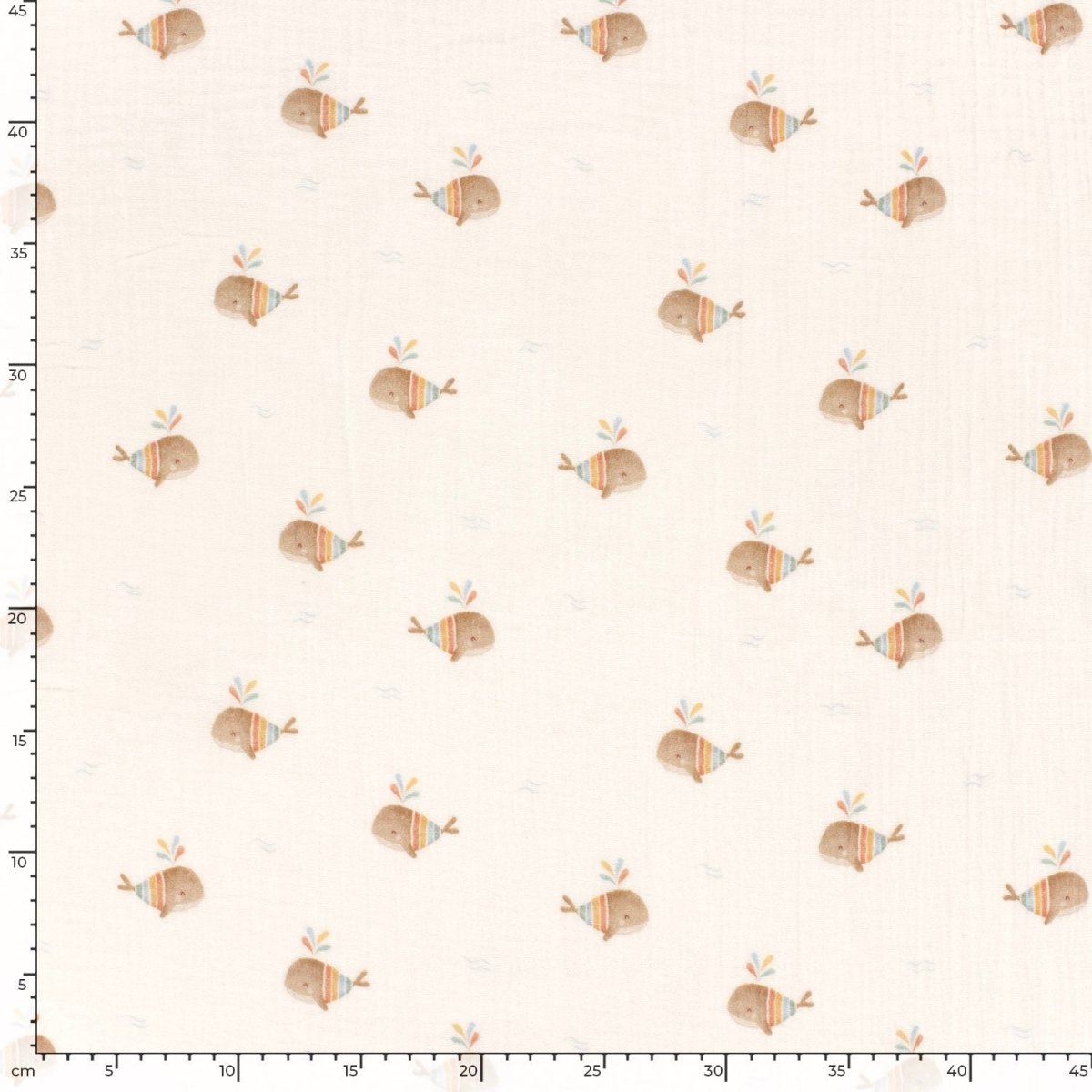 Double Gauze Printed Boho Whales Off White - Lametru.ro