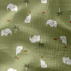 Double Gauze Printed Elephants Green