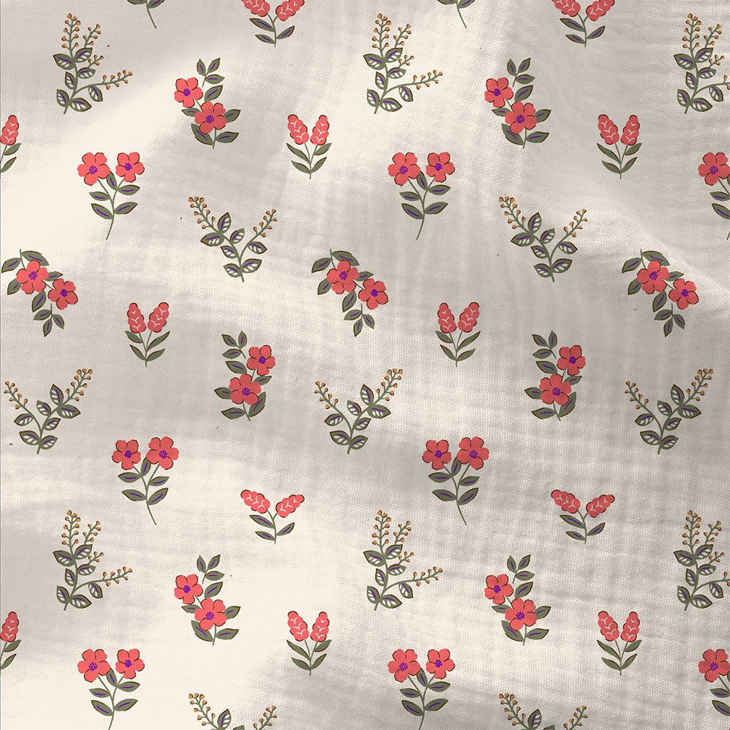 Double Gauze Printed Fergie Ecru / Red - Lametru.ro