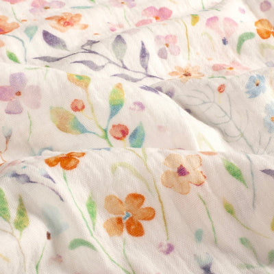 Double Gauze Printed Flowers Off White - Lametru.ro