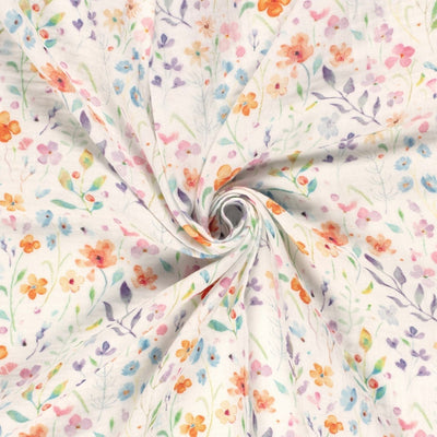 Double Gauze Printed Flowers Off White - Lametru.ro