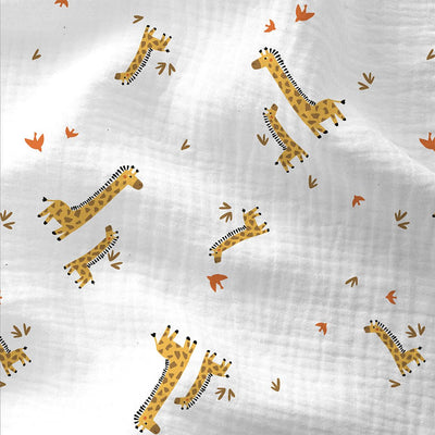Double Gauze Printed Giraffe White / Yellow - Lametru.ro