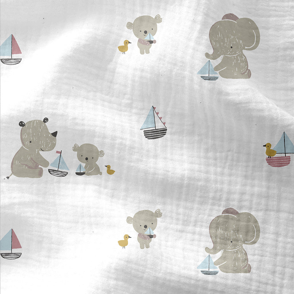 Double Gauze Printed Kidsbay White / Green - Lametru.ro