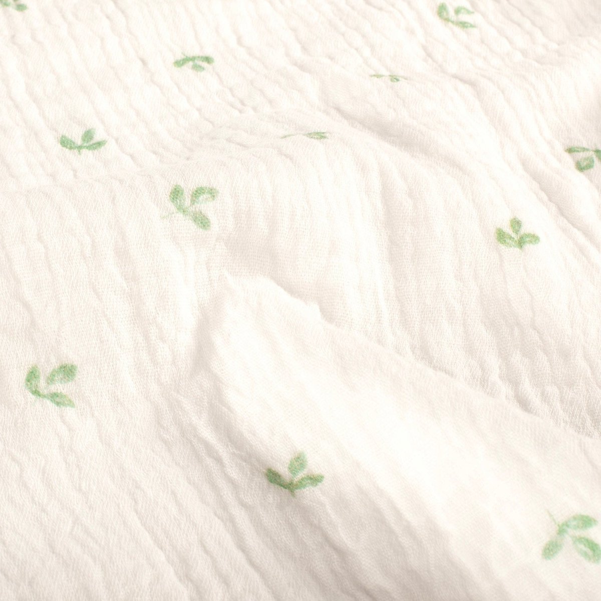 Double Gauze Printed Leaves Off White - Lametru.ro