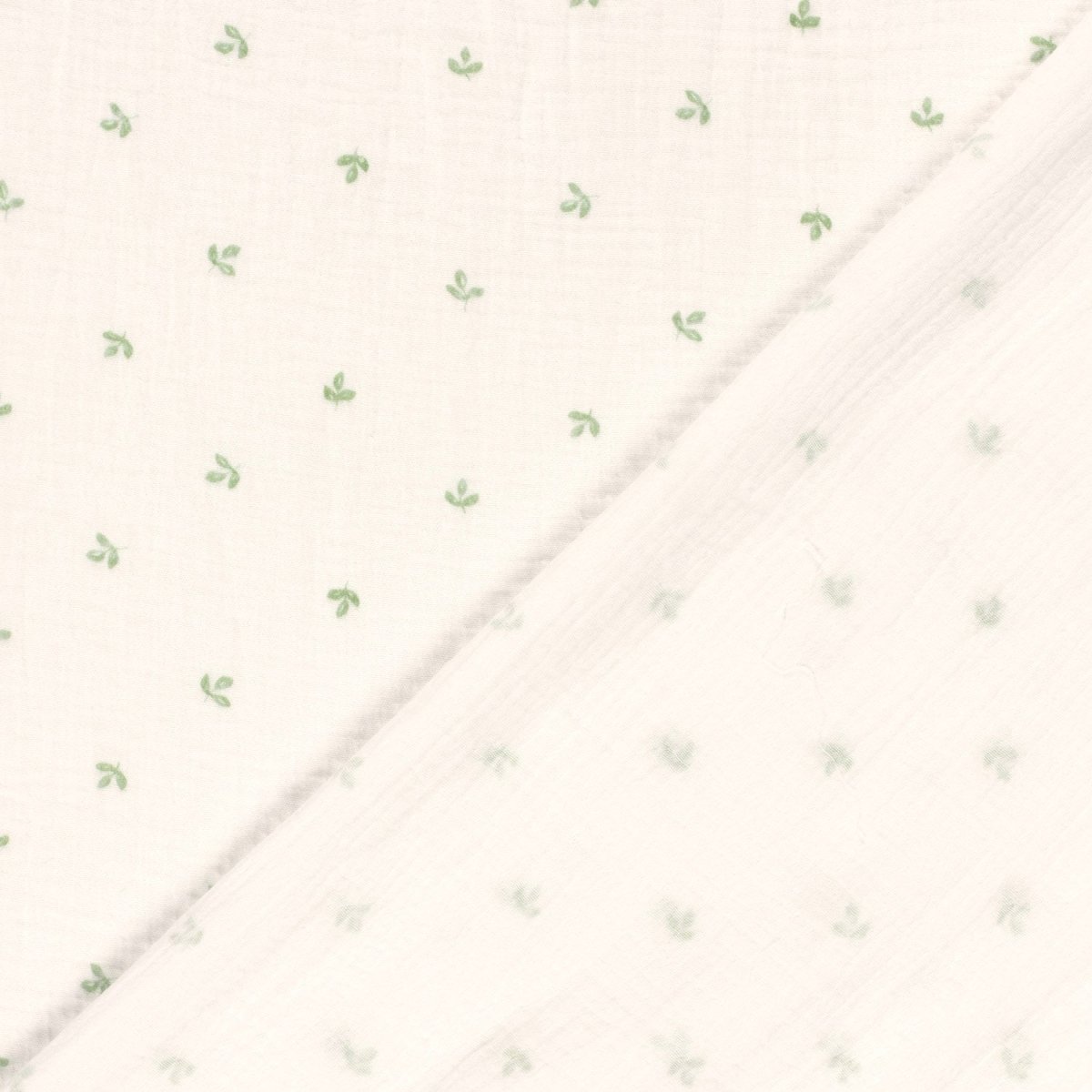 Double Gauze Printed Leaves Off White - Lametru.ro