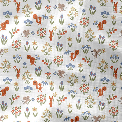 Double Gauze Printed Squirrel White / Green - Lametru.ro