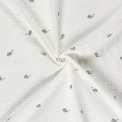 Double Gauze Printed Whales Off White - Lametru.ro