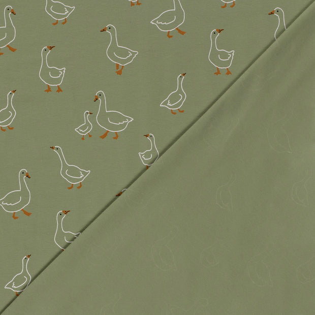 Cotton Jersey Printed Animals Olive Green