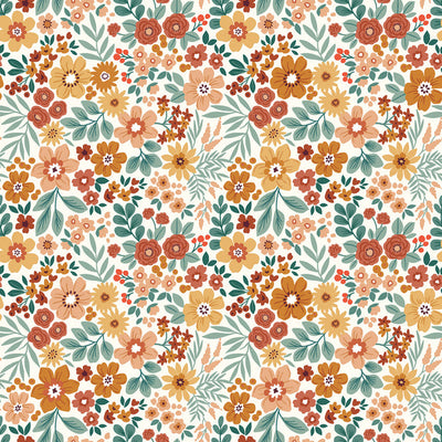 Waterproof Fabric Printed Flowers Off White