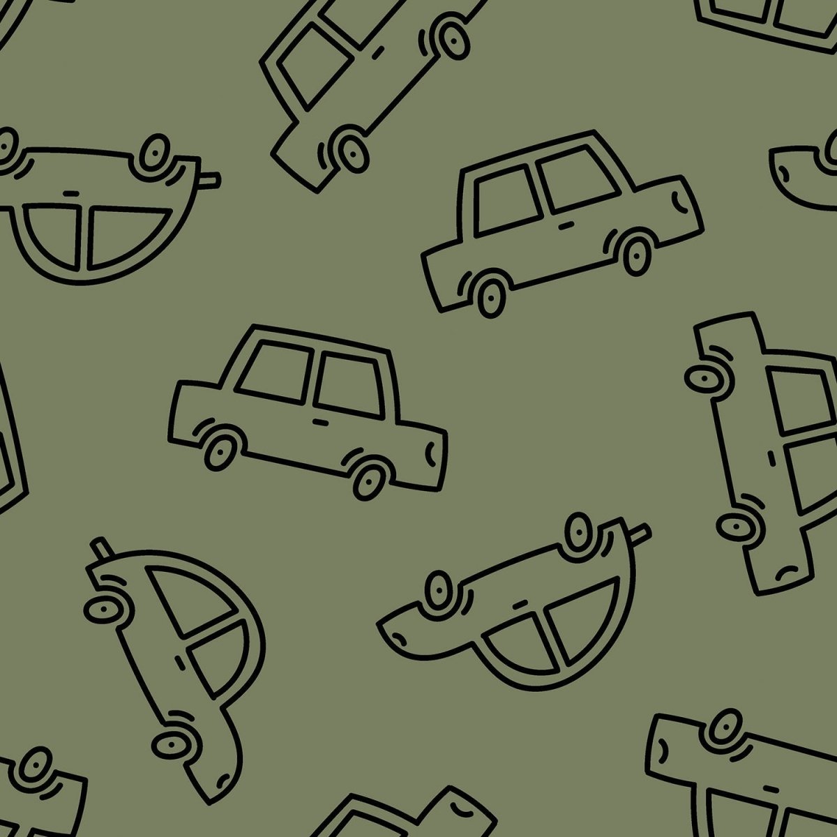 French Terry Printed Cars Dark Green - Lametru.ro