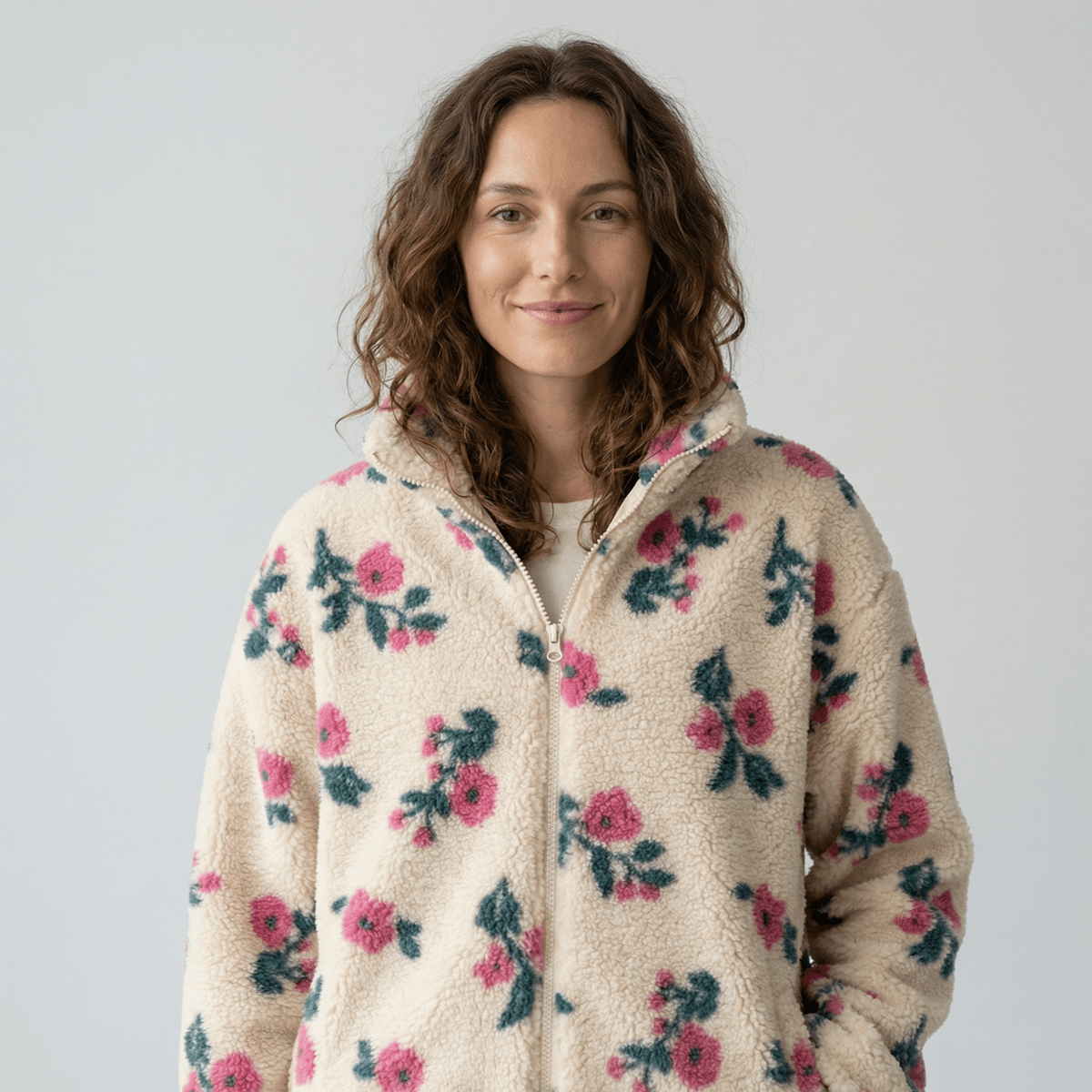 Printed Fleece Alina Ecru / Pink - Lametru.ro
