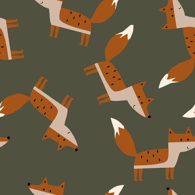 Waterproof Fabric Printed Foxes Khaki Green - Lametru.ro